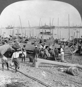 Harbour of Rangoon on the Irawaddy River, Burma, 1908 by Stereo Travel Co