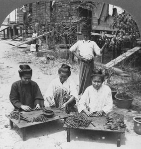 Making the Huge Cigars Smoked by Women, Burma, 1908 by Stereo Travel Co