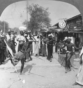Young Men Performing a Sword Dance, Burma, 1908 by Stereo Travel Co