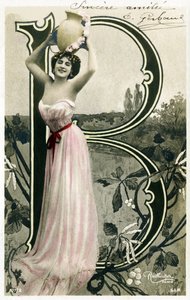 B: Bianca Toledo, artist, singer and Sevillian dancer from the Belle Epoque - Casino de Paris, Folies Bergere, Jardin de Paris - Alphabet in postcard