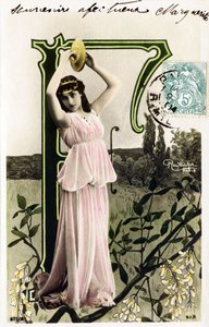 F: Mlle Beauregard, artist from 1900s - Alphabet in postcard