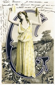Louise Myriel, Actress and Lyric Singer from La Belle Epoque - Folies Bergere, Gymnase, Gaite, Paris - Alphabet in Postcard