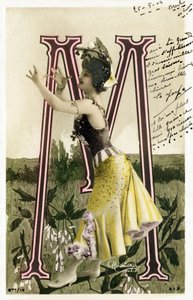 M: Mlle Marville, artist from 1900s - Alphabet in postcard