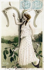 T: Louise Myriel, Actress and Lyric Singer from La Belle Epoque - Folies Bergere, Theatres du Gymnase, de la Gaite, Paris - Alphabet in Postcard