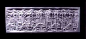 Handled cylinder seal impression, Uruk, c.3300-3000 BC by Sumerian Sumerian