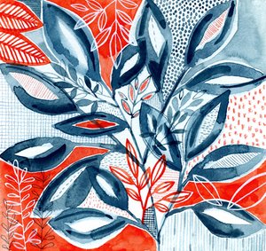 Abstract Blue Coral Leaves by Susan Black
