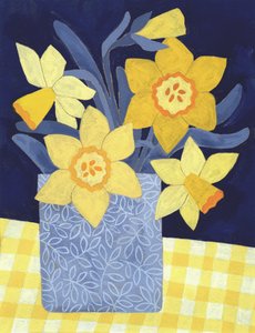 Cheerful Daffodils in Blue Vase by Susan Black