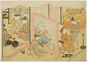 A Cup of Sake before Bed (Toko sakazuki), the Sixth Sheet of the Series "Marriage in Brocade Prints, the Carriage of the Virtuous Woman (Konrei nishiki misao-guruma)" by Suzuki Harunobu