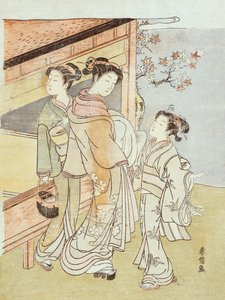 A Lady and Her Attendant Meet a Messenger by Suzuki Harunobu