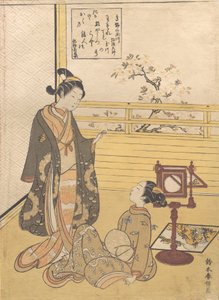 A Teenage Boy and Girl with a Viewer for an Optique Picture Nozoki-karakuri, Kobo Daishi by Suzuki Harunobu