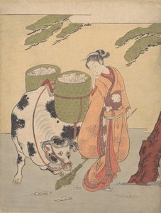 A Woman Sweeping up Her Love Letters by Suzuki Harunobu