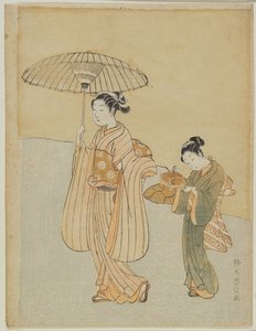 Beauty with Attendant Carrying an Insect Cage by Suzuki Harunobu