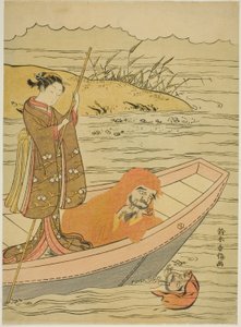 Daruma looking at his reflection by Suzuki Harunobu