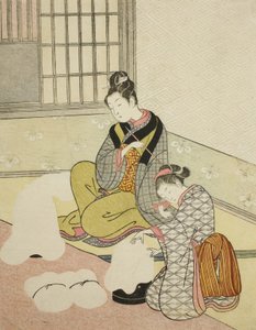 Evening Snow on a Floss Shaper by Suzuki Harunobu