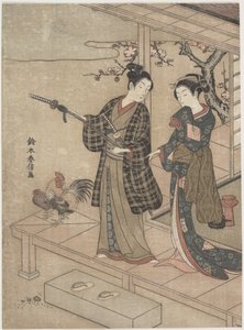Gentleman Taking Leave of His Lady on a Veranda by Suzuki Harunobu