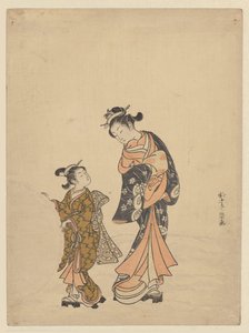 Young woman and girl with snowball by Suzuki Harunobu