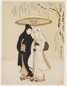 Lovers Under a Single Umbrella by Suzuki Harunobu