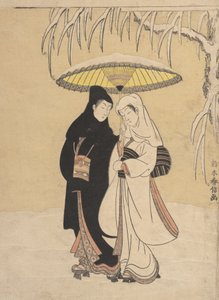 Lovers Walking in the Snow Crow and Heron
