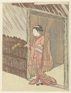 Girl with a Yamabuki Branch in Hands by Suzuki Harunobu