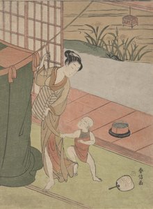 Mother and Son by a Mosquito Net