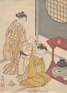 Night Rain at the Double-Shelf Stand, from the series Eight Parlor Views by Suzuki Harunobu
