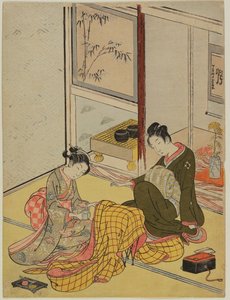 Perfuming a Robe as Visual Parody of the Four Accomplishments by Suzuki Harunobu