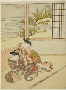 Two Women Struggling for a Fan by Suzuki Harunobu