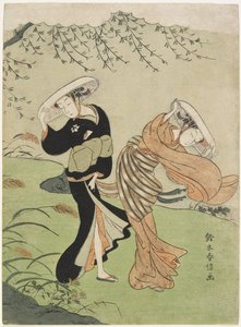Two Women in High Wind by Suzuki Harunobu