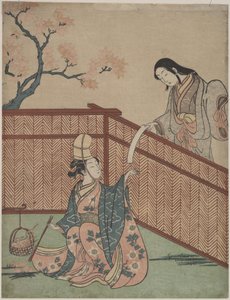 Warming the Sake by Maple Leaf Fire by Suzuki Harunobu