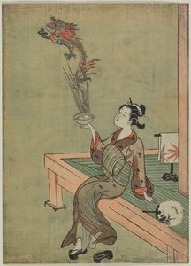 Woman Likened to Chinese Hermit Handling Dragon by Suzuki Harunobu
