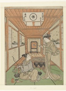 Young Man and Girl at Shooting Range by Suzuki Harushige (attributed to)