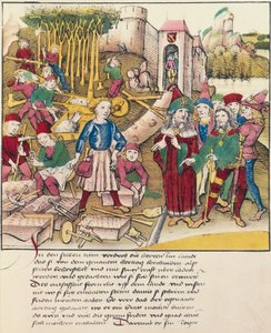 Foundation of the city of Bern in 1191, miniature from Spiezer Bilderchronik, Switzerland by Swiss School