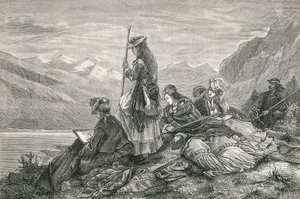 Tourists resting on the Alps