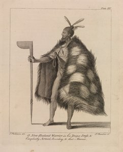 A New Zealand warrior in his proper dress and completely armed according to their manner by Sydney (after) Parkinson
