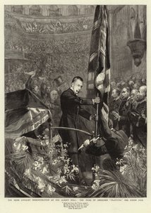 The Irish Loyalist Demonstration at the Albert Hall, the Duke of Abercorn Planting the Union Jack