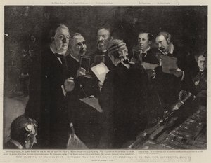 The Meeting of Parliament Members taking the Oath of Allegiance to the New Sovereign, 23 January by Sydney Prior Hall