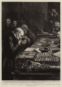 The Opening of Parliament, Mr Gladstone, supported by Mr Marjoribanks and Mr H Gladstone, taking the Oath by Sydney Prior Hall