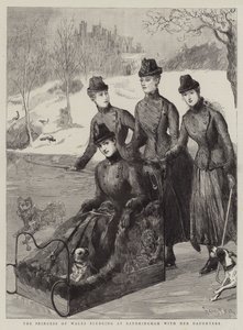 The Princess of Wales sledging at Sandringham with her Daughters