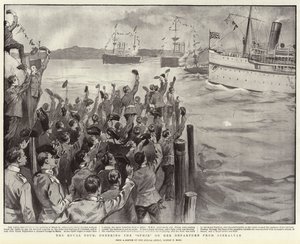 The Royal Tour, Cheering the Ophir on Her Departure from Gibraltar by Sydney Prior Hall