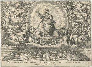God Rests on the Seventh Day (Figurae et imagines bibliorum) by Symon Novelanus (attributed to)