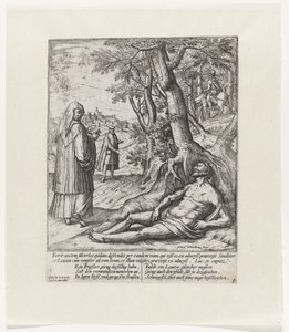 A Priest and a Levite Pass By and Leave the Wounded Traveler (Parable of the Good Samaritan) by Symon Novelanus