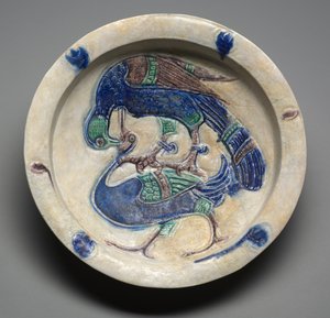Dish with Falcon Attacking a Water Bird by Syrian School