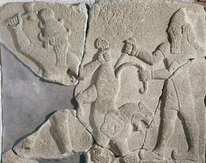 The king and a god hunting a lion by Syrian School