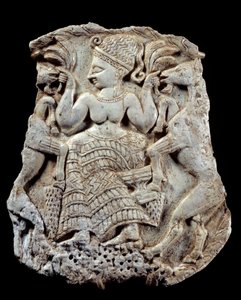 Carved Ivory Lid: Mycenaean Goddess of Fertility as Animal Master