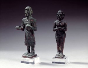 Statuettes of Worshipers and Goddess in Bronze