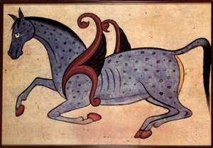 Syrian Art: horse wing identifies as Salsaiel (cosmological manuscript)