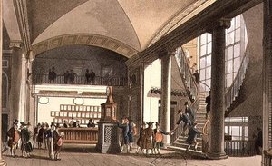 The Hall of the Auction Market by T. and Pugin A.C. Rowlandson