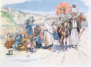 Lepers outside the walls of Jerusalem, 1892 by T. de Haener