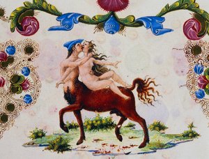 Centaur and Female Figure, Volume II f 287, v, Bible of Borso d