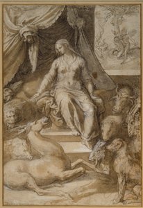 Circe seated, the bewitched Argonauts transmogrified